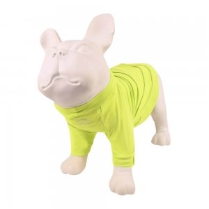 camiseta proteção UV50+ pet, verde vestida em um manequim de cachorro