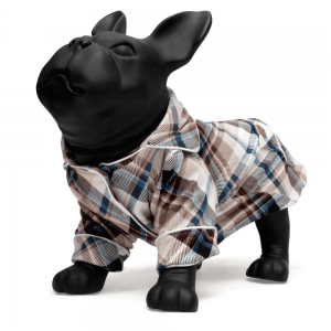 pijama luli xadrez azul para pet vestido em manequim de cachorro 